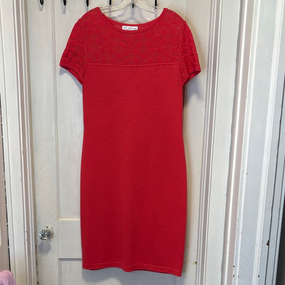 St. John Collection Pointelle Steath Coral Knit Dress 8
